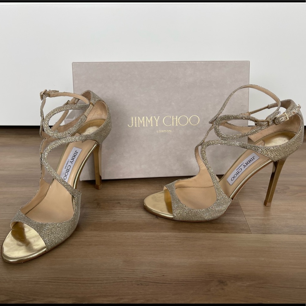 Jimmy Choo Lang 100 in Glitter Gold (Size 40)